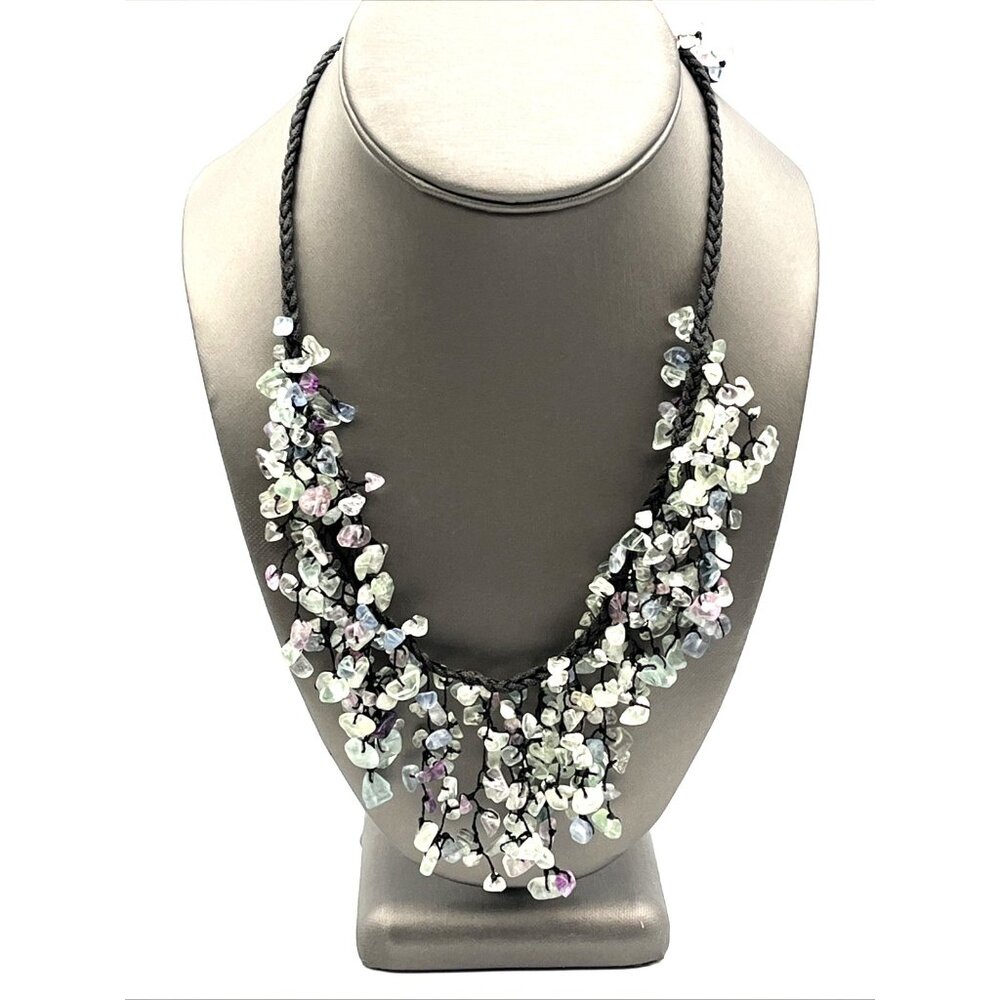 Rainbow Purple Green Fluorite Beaded Bib Necklace 17"